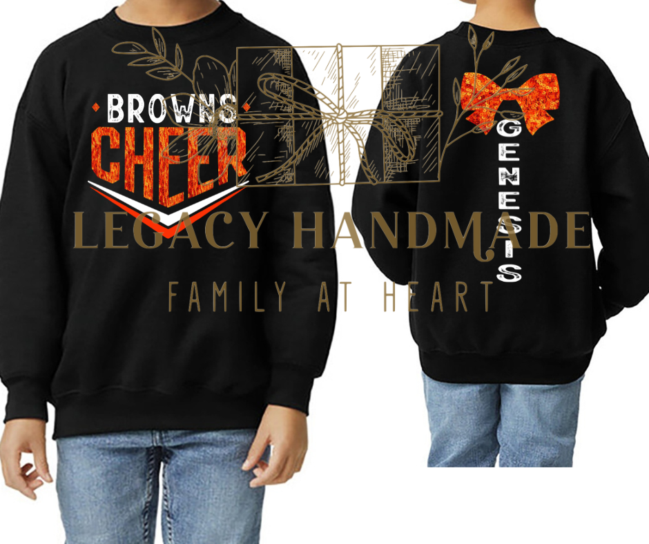 Ogemaw Browns Cheer Black Crewneck customizable back