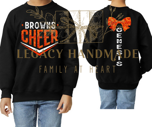 Ogemaw Browns Cheer Black Crewneck customizable back
