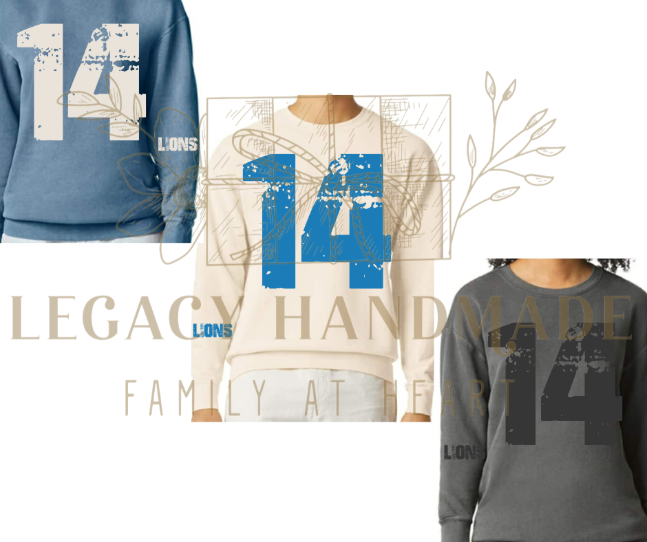 Jumbo Numbers Sports Top Football Soccer Volleyball Softball Lions Falcons Ogemaw Heights Browns Comfort Colors Crewneck One Pride