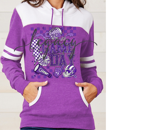 Purple Game Falcon Football Game Day Varsity Sleeve Style Hoodie
