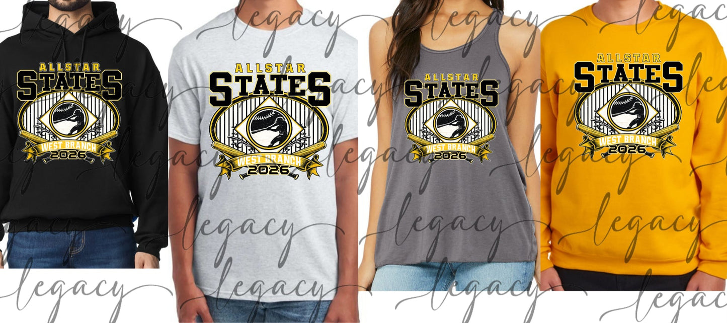 WBLL Allstar States 2026 Black Gold Grey Top Options