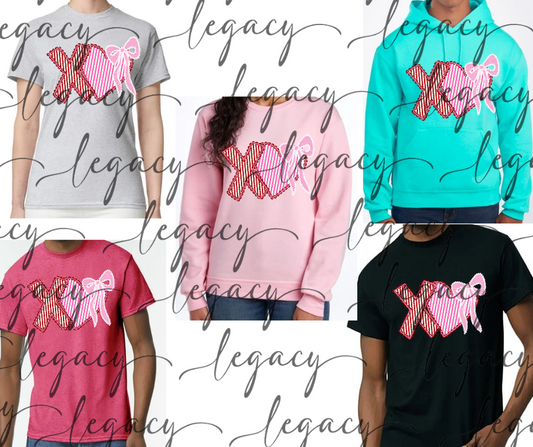 XO heart bow Vday Valentines 2026 Cotton/Poly Blend Multi Color Top Options