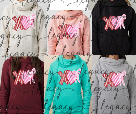 XO hearts bow Vday 2026 Cowl Neck Top Multi Color Options